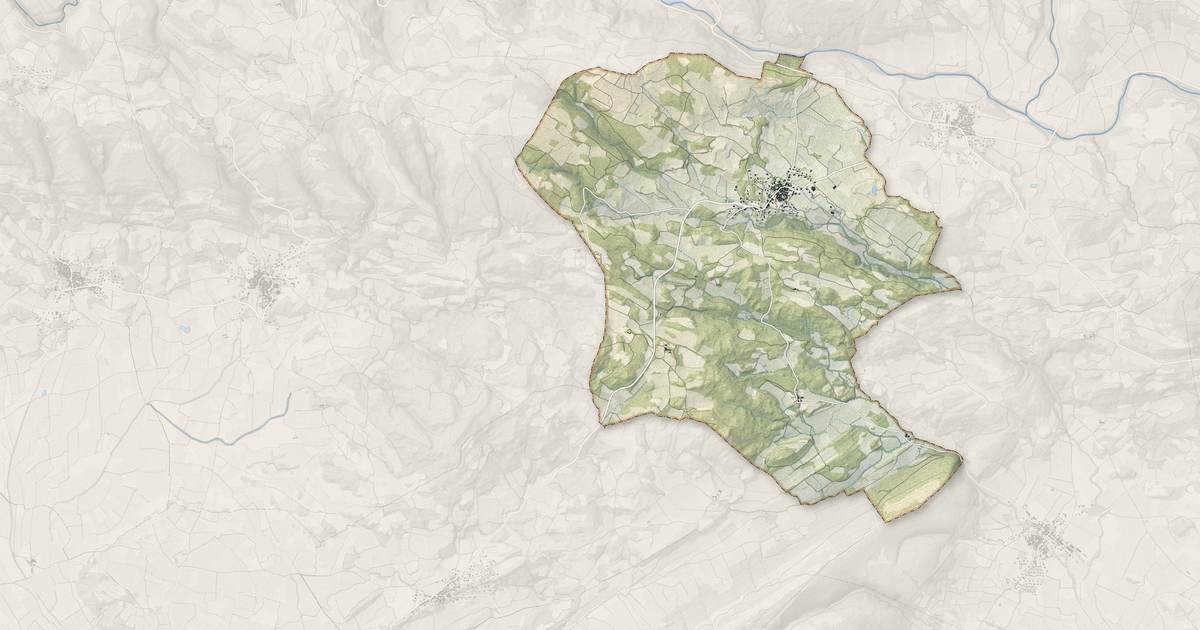 Portrait cartographique de Aigne : relief, eau, forêts, bâti et voies, calculés à partir des données de l'IGN