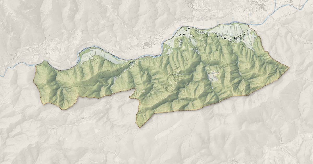 Portrait cartographique de Les Aires : relief, eau, forêts, bâti et voies, calculés à partir des données de l'IGN
