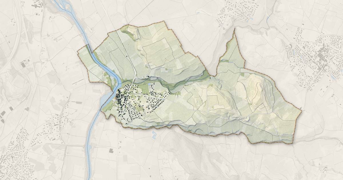 Portrait cartographique de Bélarga : relief, eau, forêts, bâti et voies, calculés à partir des données de l'IGN