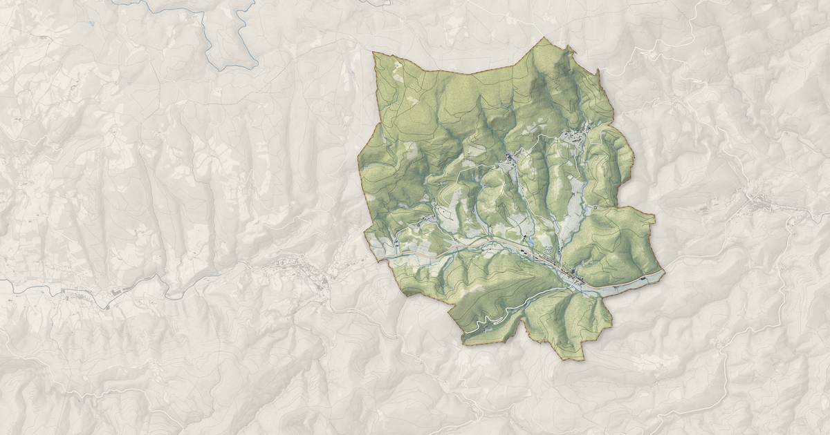 Portrait cartographique de Courniou : relief, eau, forêts, bâti et voies, calculés à partir des données de l'IGN
