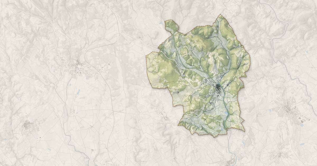 Portrait cartographique de Gabian : relief, eau, forêts, bâti et voies, calculés à partir des données de l'IGN
