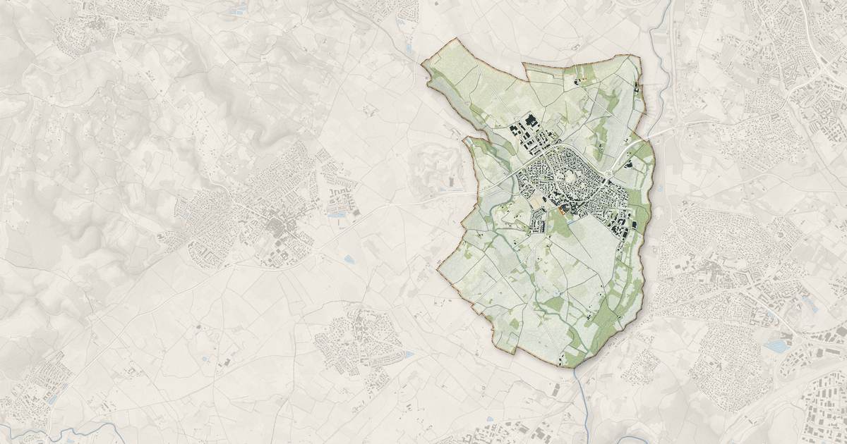 Portrait cartographique de Lavérune : relief, eau, forêts, bâti et voies, calculés à partir des données de l'IGN
