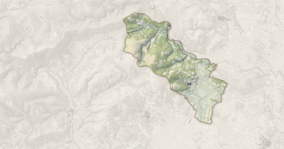 Portrait cartographique de Lieuran-Cabrières : relief, eau, forêts, bâti et voies, calculés à partir des données de l'IGN