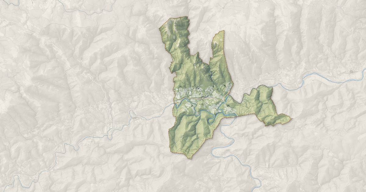 Portrait cartographique de Mons : relief, eau, forêts, bâti et voies, calculés à partir des données de l'IGN
