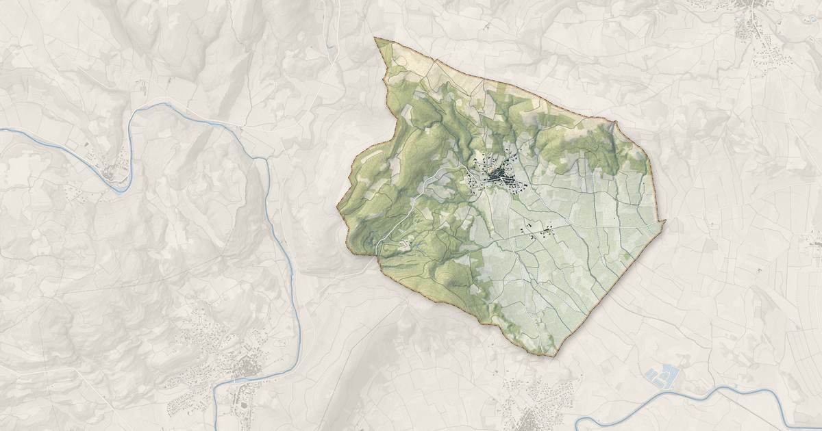Portrait cartographique de Montouliers : relief, eau, forêts, bâti et voies, calculés à partir des données de l'IGN