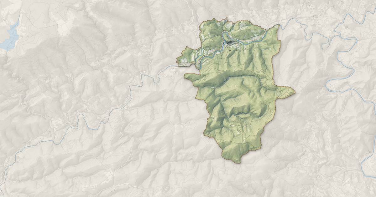 Portrait cartographique de Olargues : relief, eau, forêts, bâti et voies, calculés à partir des données de l'IGN