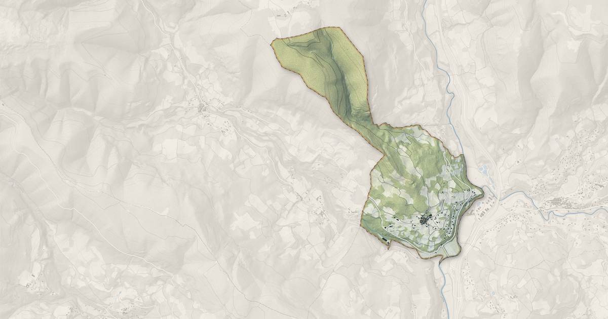 Portrait cartographique de Poujols : relief, eau, forêts, bâti et voies, calculés à partir des données de l'IGN