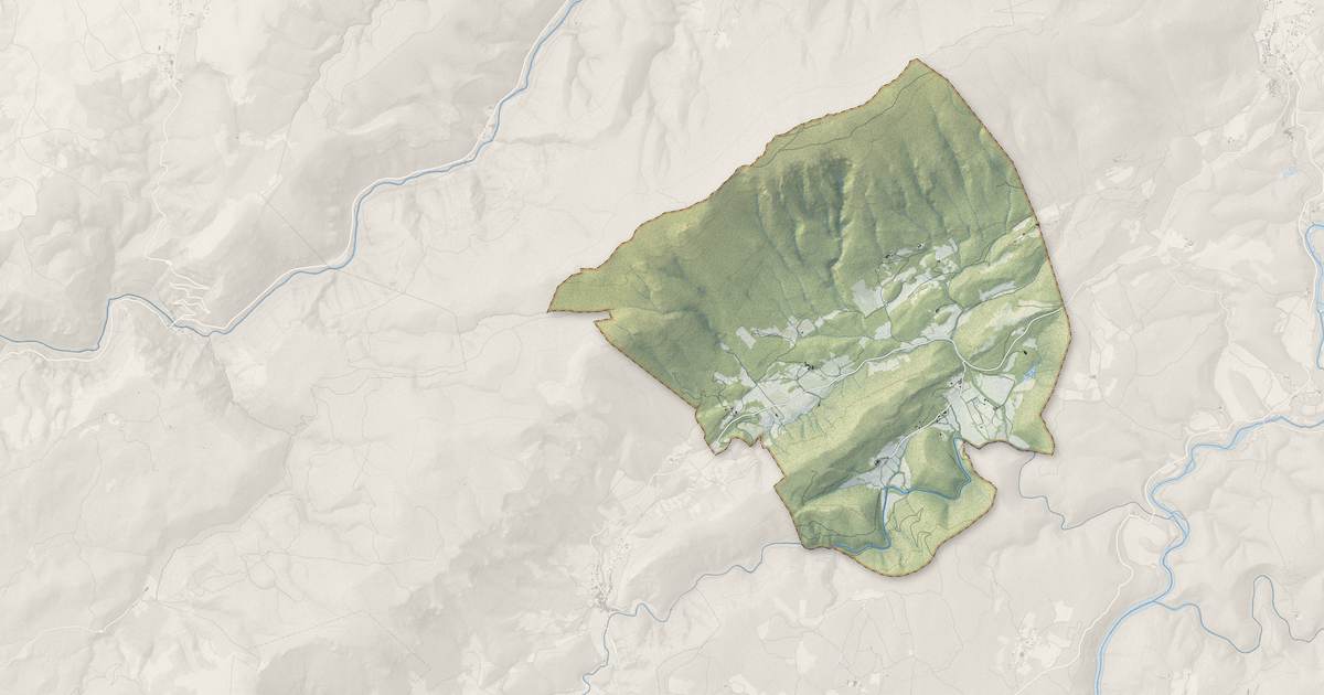 Portrait cartographique de Saint-André-de-Buèges : relief, eau, forêts, bâti et voies, calculés à partir des données de l'IGN