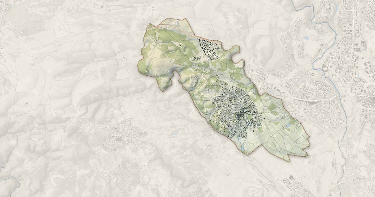 Portrait cartographique de Saint-Georges-d'Orques : relief, eau, forêts, bâti et voies, calculés à partir des données de l'IGN