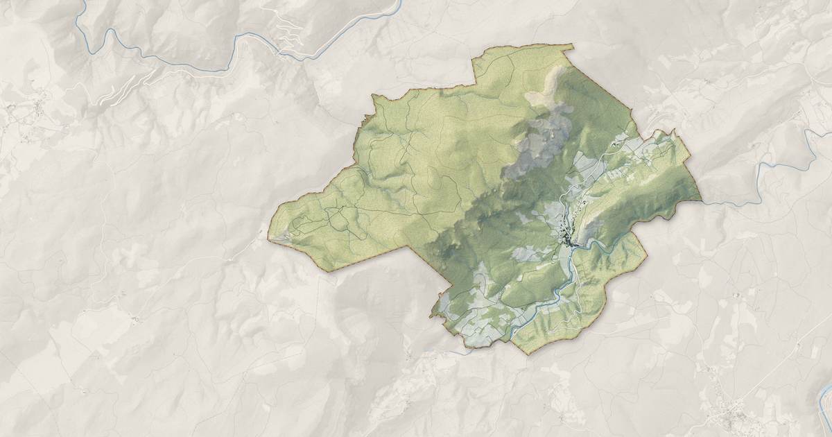 Portrait cartographique de Saint-Jean-de-Buèges : relief, eau, forêts, bâti et voies, calculés à partir des données de l'IGN