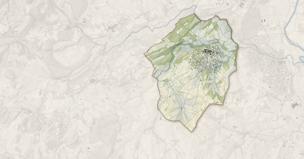 Portrait cartographique de Saussines : relief, eau, forêts, bâti et voies, calculés à partir des données de l'IGN