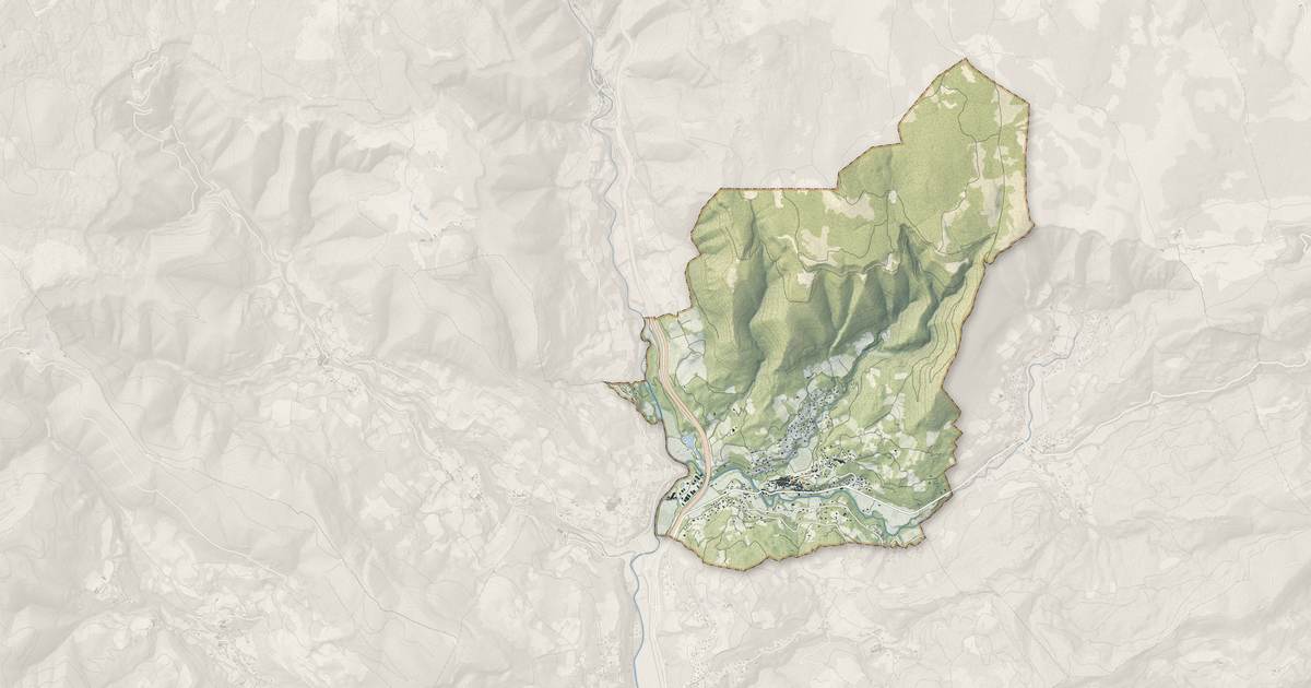 Portrait cartographique de Soubès : relief, eau, forêts, bâti et voies, calculés à partir des données de l'IGN
