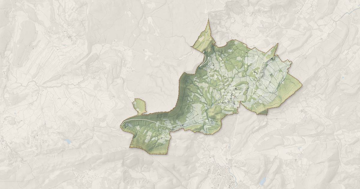 Portrait cartographique de Valflaunès : relief, eau, forêts, bâti et voies, calculés à partir des données de l'IGN