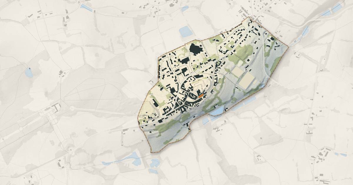 Portrait cartographique de Bécherel : relief, eau, forêts, bâti et voies, calculés à partir des données de l'IGN