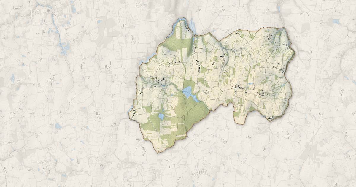 Portrait cartographique de Broualan : relief, eau, forêts, bâti et voies, calculés à partir des données de l'IGN