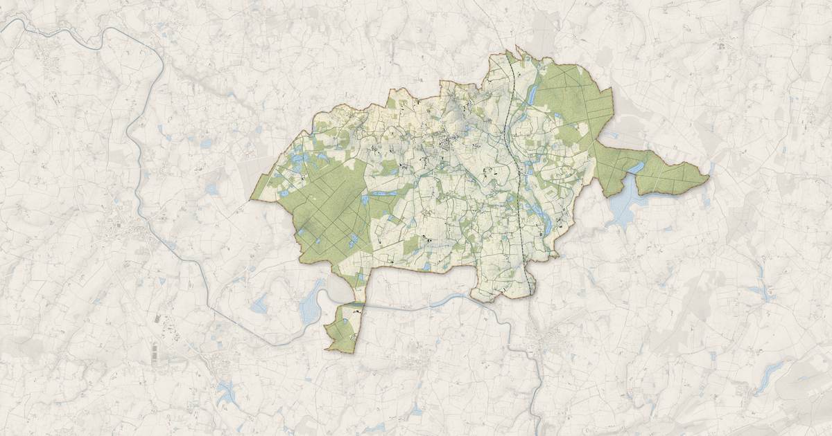 Portrait cartographique de Dingé : relief, eau, forêts, bâti et voies, calculés à partir des données de l'IGN