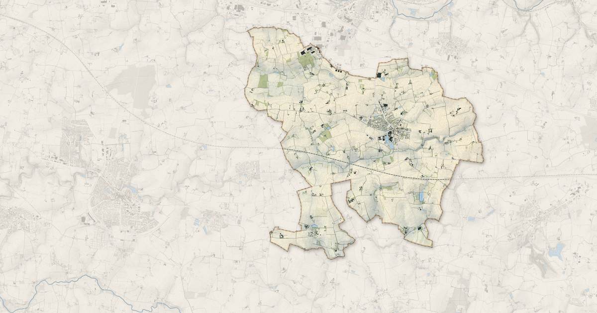 Portrait cartographique de Domagné : relief, eau, forêts, bâti et voies, calculés à partir des données de l'IGN
