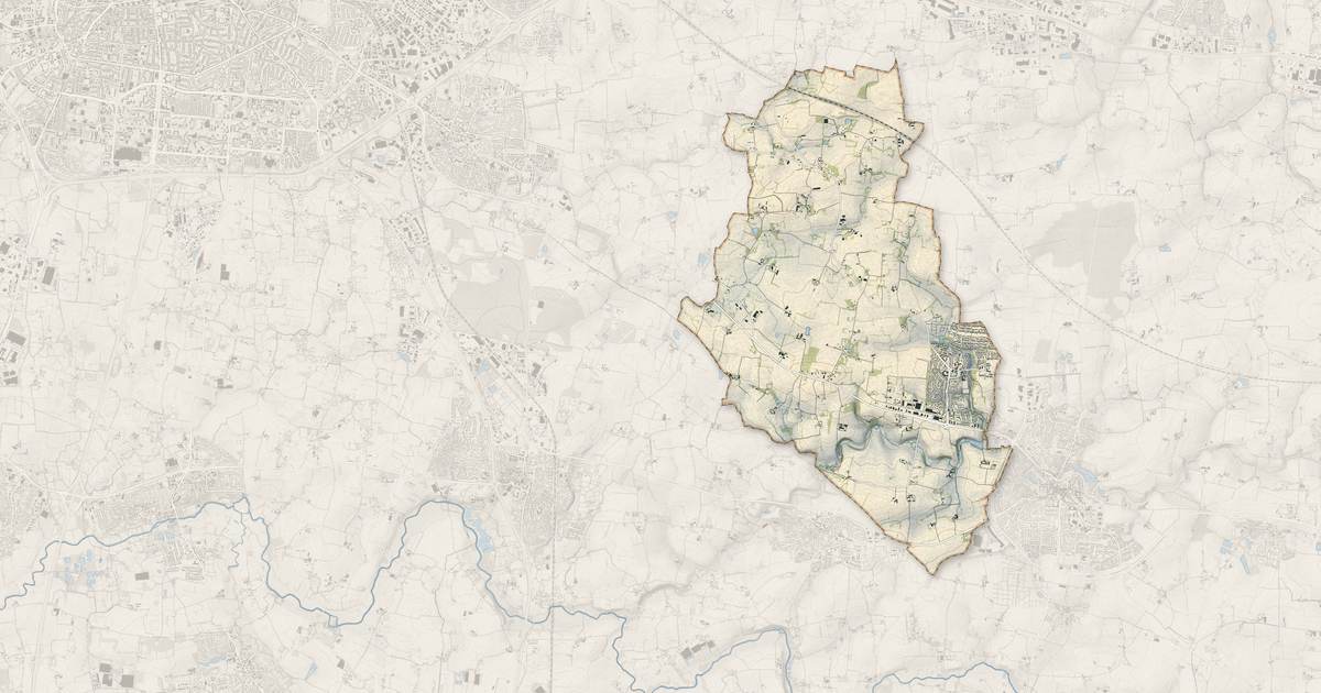 Portrait cartographique de Domloup : relief, eau, forêts, bâti et voies, calculés à partir des données de l'IGN
