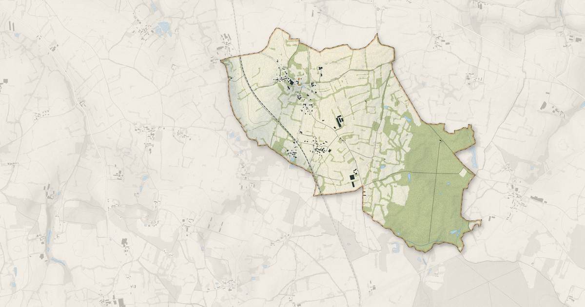 Portrait cartographique de Lanrigan : relief, eau, forêts, bâti et voies, calculés à partir des données de l'IGN