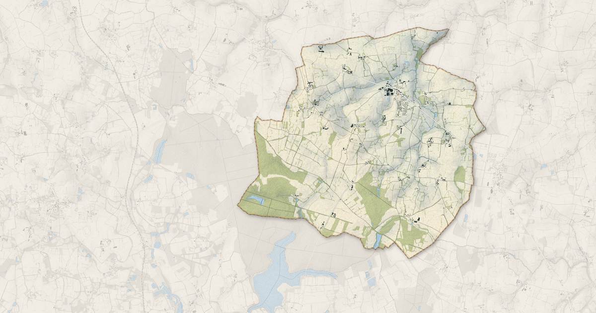 Portrait cartographique de Marcillé-Raoul : relief, eau, forêts, bâti et voies, calculés à partir des données de l'IGN