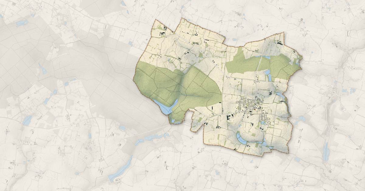 Portrait cartographique de Marpiré : relief, eau, forêts, bâti et voies, calculés à partir des données de l'IGN