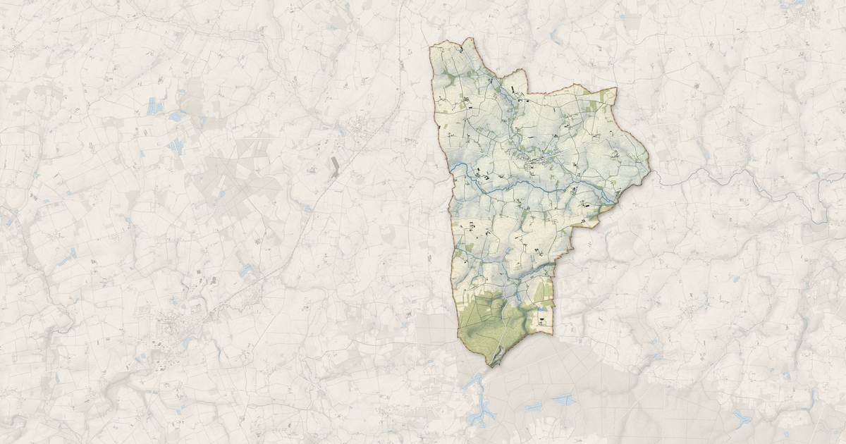 Portrait cartographique de Muel : relief, eau, forêts, bâti et voies, calculés à partir des données de l'IGN