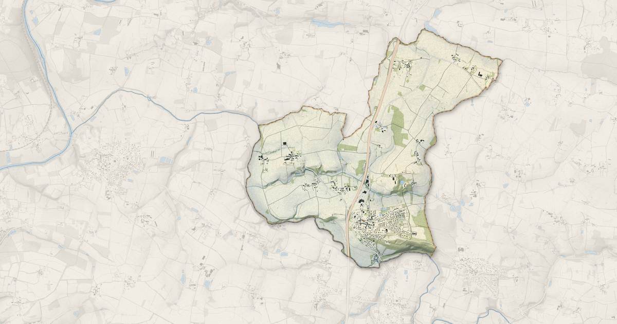 Portrait cartographique de Poligné : relief, eau, forêts, bâti et voies, calculés à partir des données de l'IGN