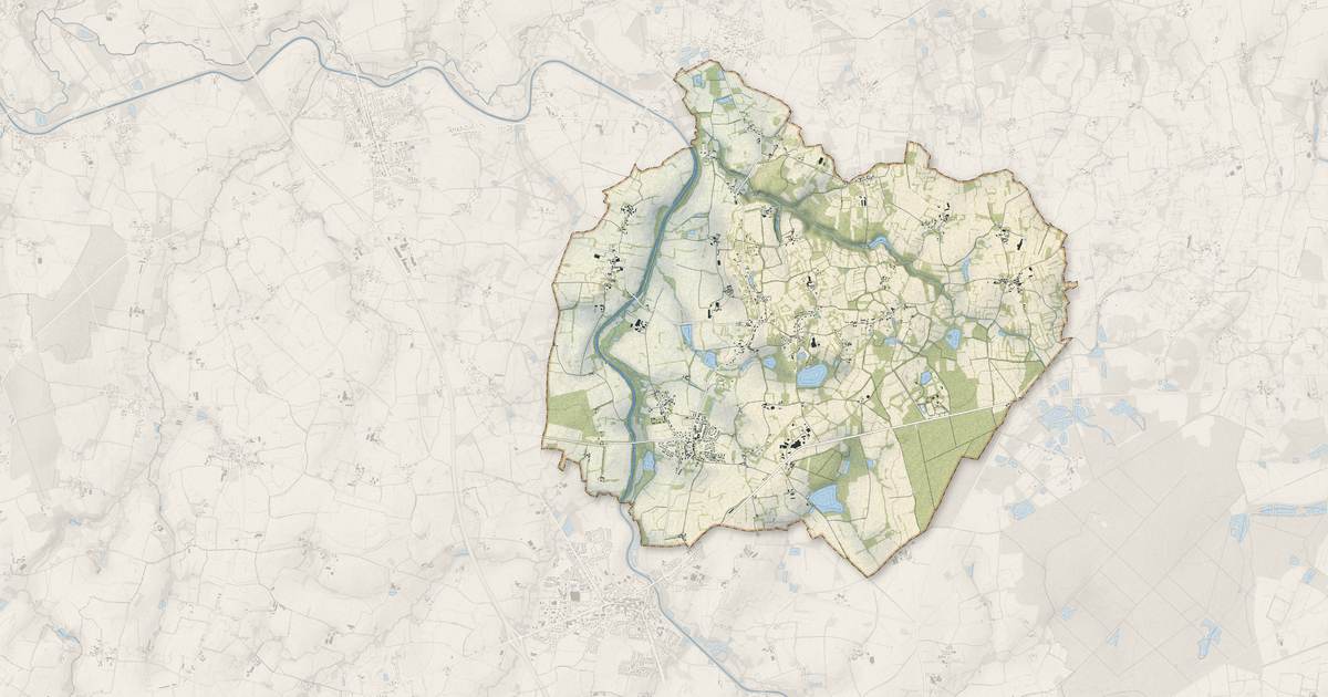 Portrait cartographique de Québriac : relief, eau, forêts, bâti et voies, calculés à partir des données de l'IGN