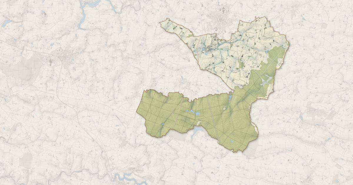 Portrait cartographique de Rannée : relief, eau, forêts, bâti et voies, calculés à partir des données de l'IGN
