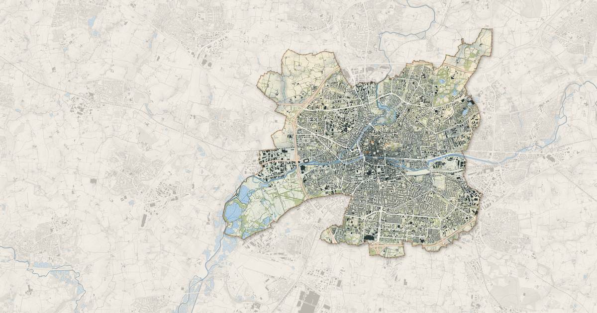 Portrait cartographique de Rennes : relief, eau, forêts, bâti et voies, calculés à partir des données de l'IGN