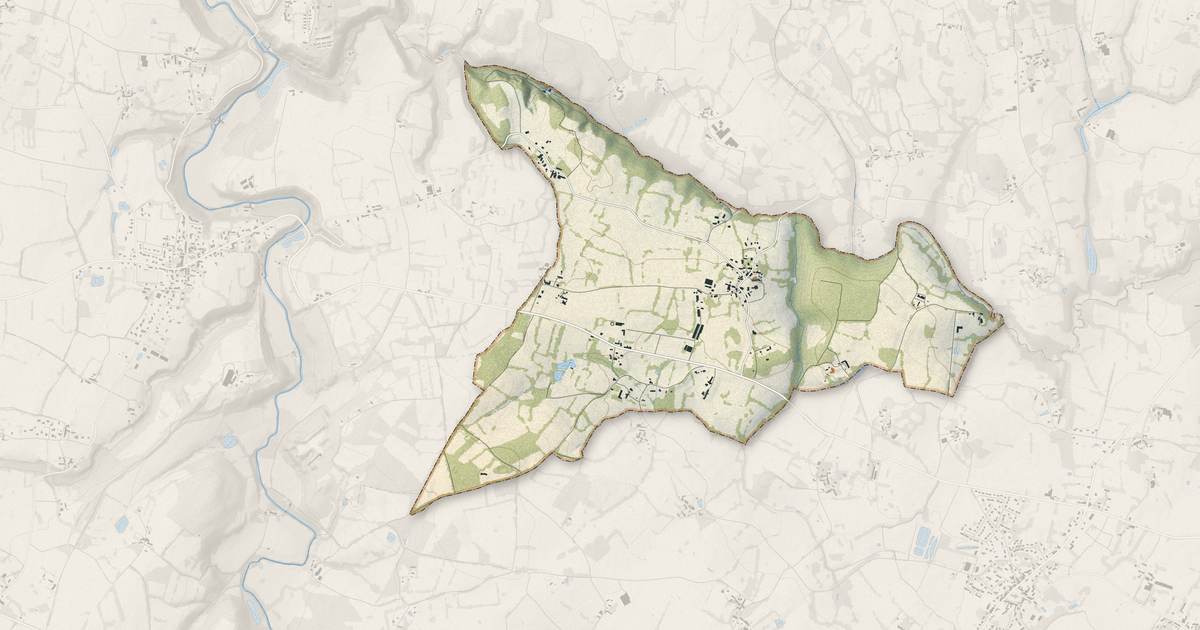 Portrait cartographique de Saint-Christophe-de-Valains : relief, eau, forêts, bâti et voies, calculés à partir des données de l'IGN