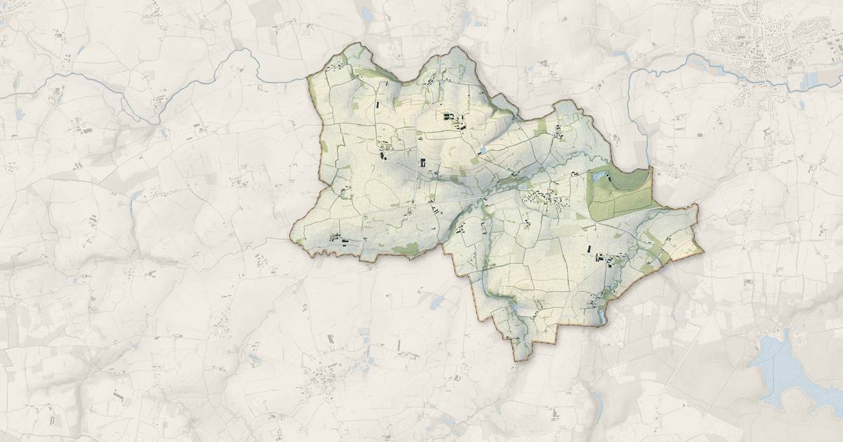 Portrait cartographique de Saint-Gonlay : relief, eau, forêts, bâti et voies, calculés à partir des données de l'IGN