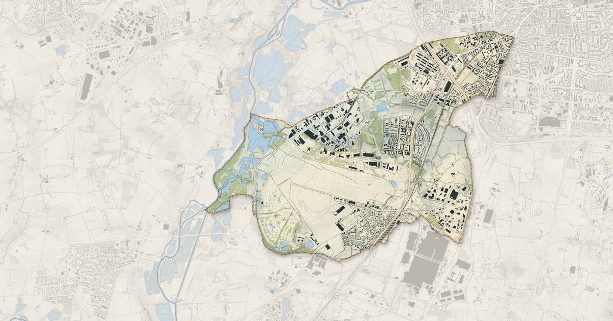 Portrait cartographique de Saint-Jacques-de-la-Lande : relief, eau, forêts, bâti et voies, calculés à partir des données de l'IGN
