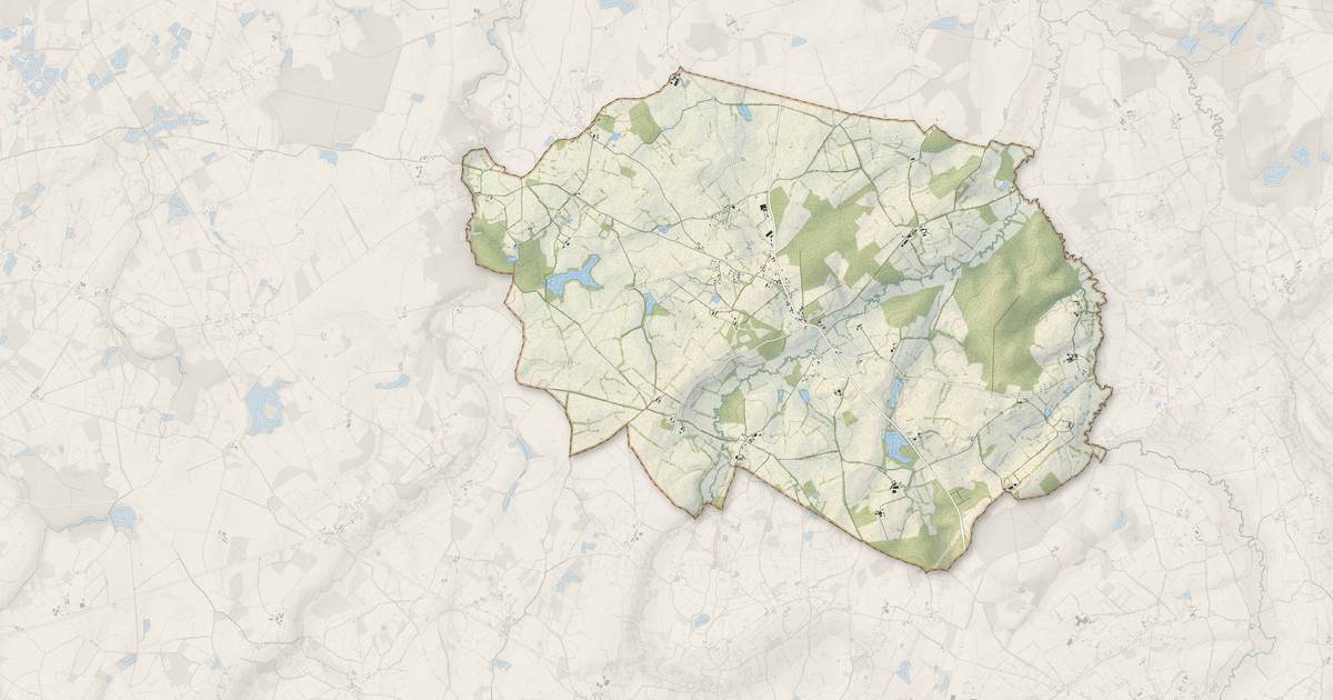 Portrait cartographique de Buxières-d'Aillac : relief, eau, forêts, bâti et voies, calculés à partir des données de l'IGN