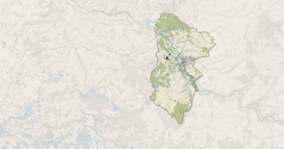 Portrait cartographique de Buzançais : relief, eau, forêts, bâti et voies, calculés à partir des données de l'IGN