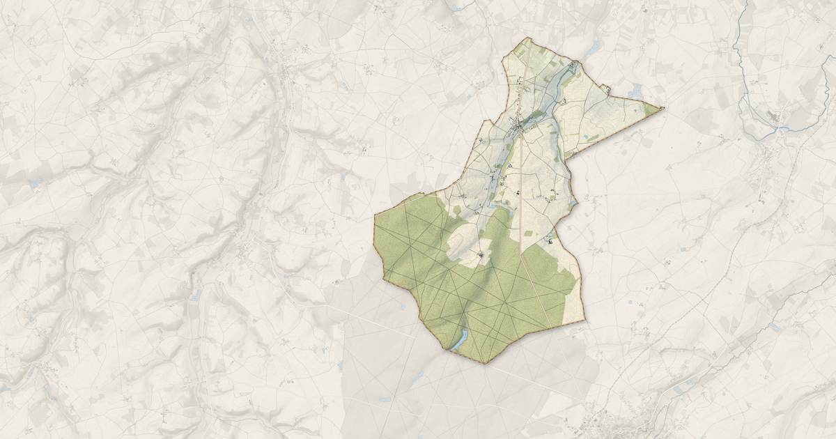 Portrait cartographique de Fontguenand : relief, eau, forêts, bâti et voies, calculés à partir des données de l'IGN