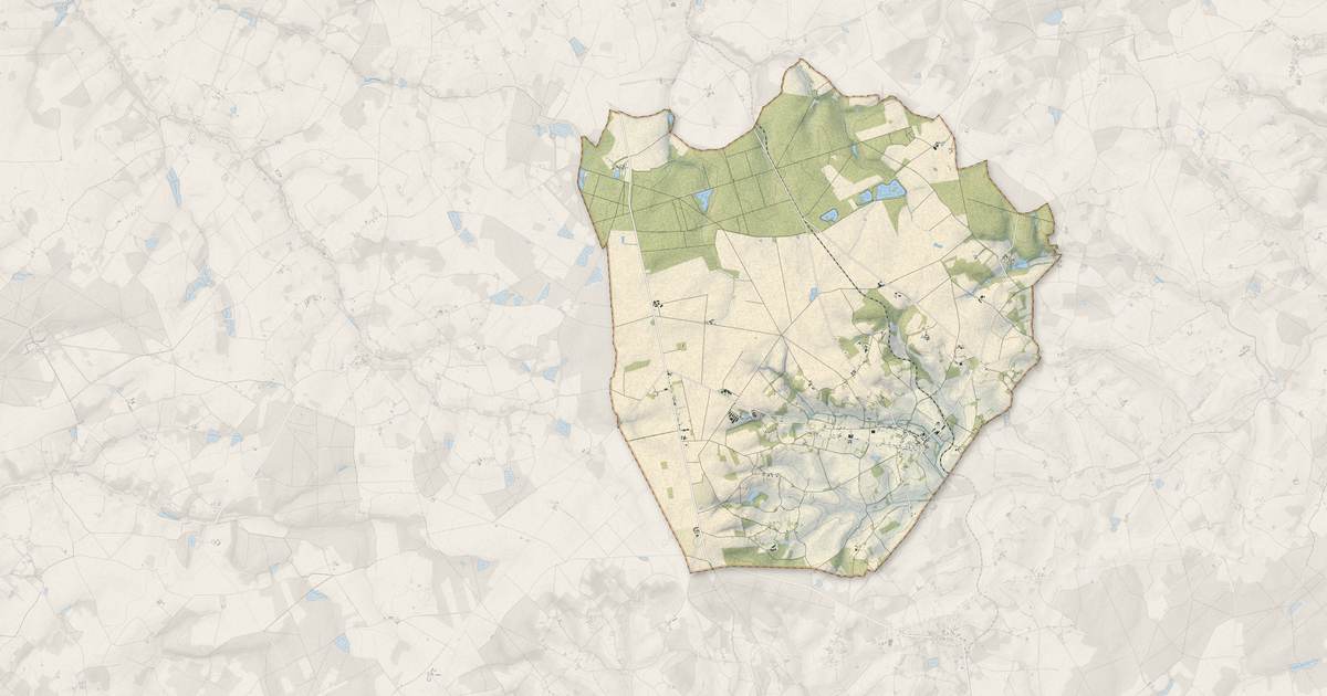 Portrait cartographique de Heugnes : relief, eau, forêts, bâti et voies, calculés à partir des données de l'IGN