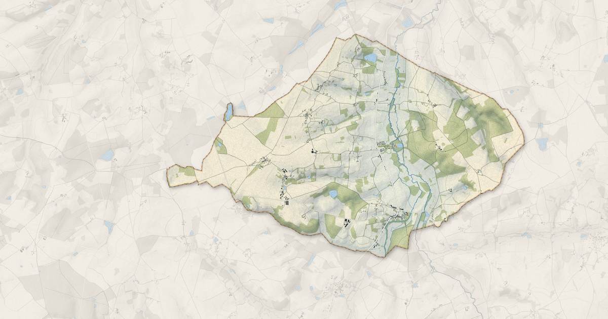 Portrait cartographique de Langé : relief, eau, forêts, bâti et voies, calculés à partir des données de l'IGN