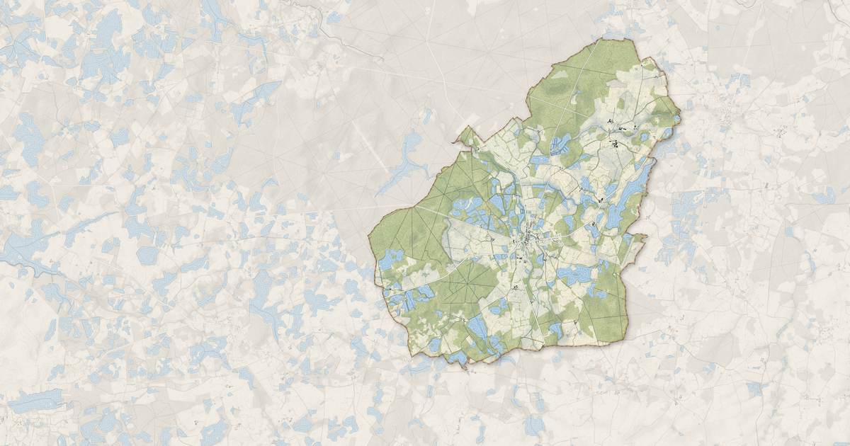 Portrait cartographique de Méobecq : relief, eau, forêts, bâti et voies, calculés à partir des données de l'IGN