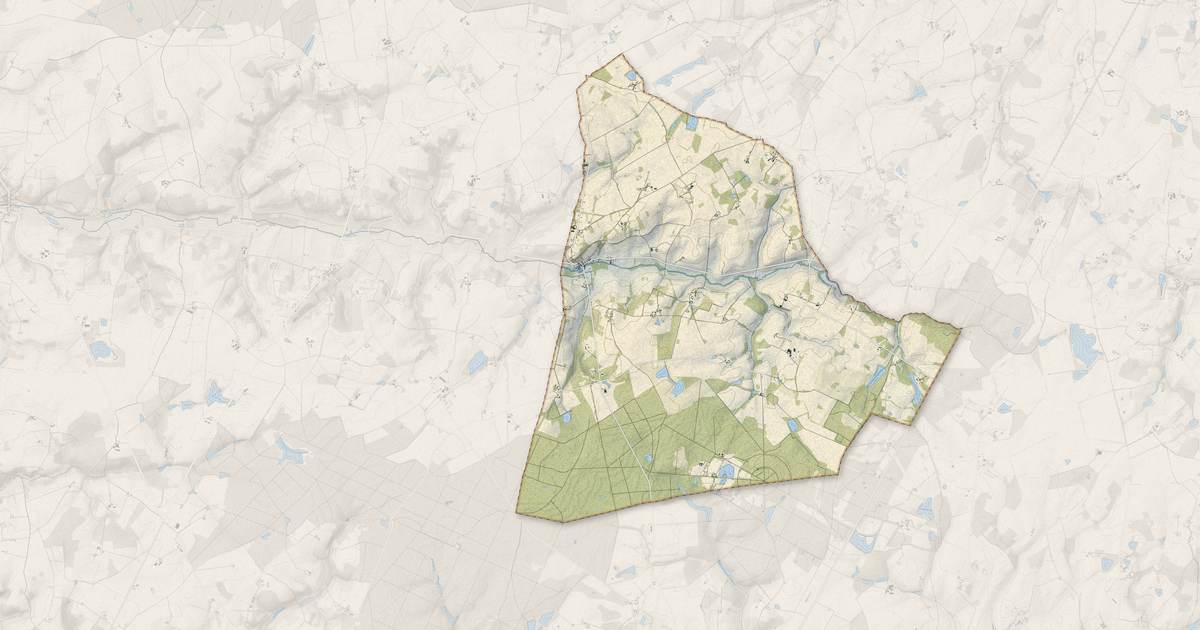 Portrait cartographique de Obterre : relief, eau, forêts, bâti et voies, calculés à partir des données de l'IGN