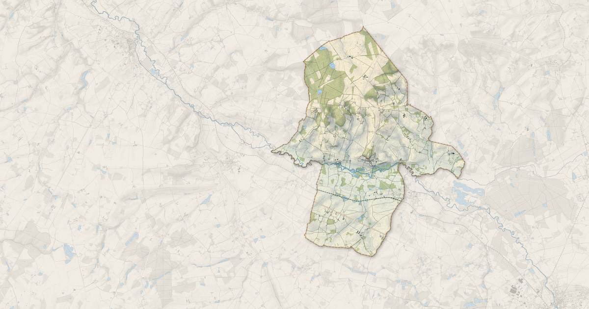 Portrait cartographique de Palluau-sur-Indre : relief, eau, forêts, bâti et voies, calculés à partir des données de l'IGN