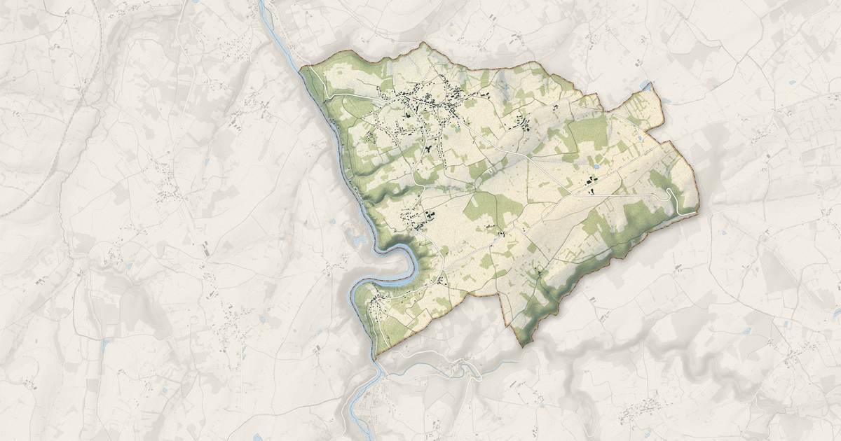 Portrait cartographique de Badecon-le-Pin : relief, eau, forêts, bâti et voies, calculés à partir des données de l'IGN