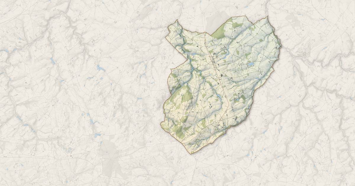 Portrait cartographique de Pouligny-Notre-Dame : relief, eau, forêts, bâti et voies, calculés à partir des données de l'IGN
