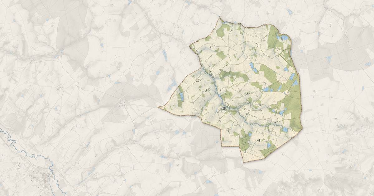 Portrait cartographique de Préaux : relief, eau, forêts, bâti et voies, calculés à partir des données de l'IGN