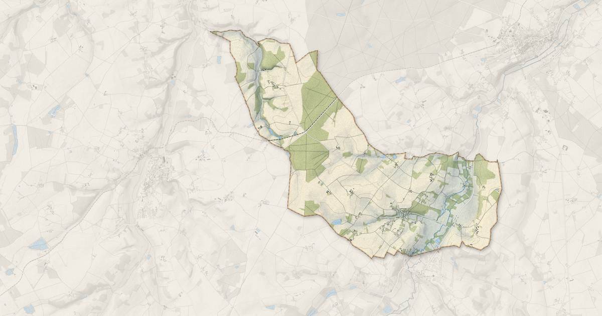 Portrait cartographique de Veuil : relief, eau, forêts, bâti et voies, calculés à partir des données de l'IGN