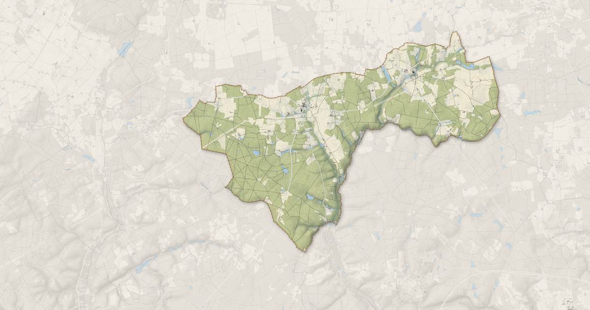 Portrait cartographique de Avrillé-les-Ponceaux : relief, eau, forêts, bâti et voies, calculés à partir des données de l'IGN