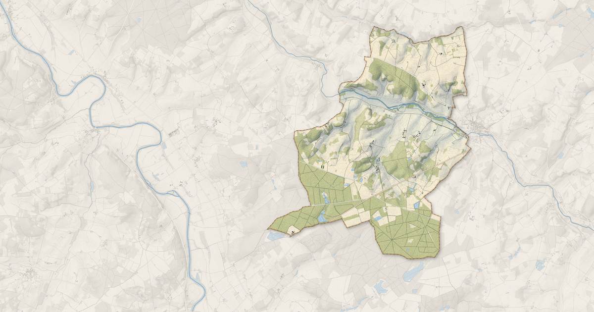 Portrait cartographique de Boussay : relief, eau, forêts, bâti et voies, calculés à partir des données de l'IGN