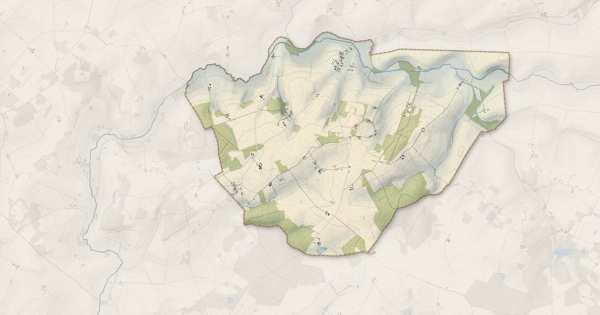 Portrait cartographique de Civray-sur-Esves : relief, eau, forêts, bâti et voies, calculés à partir des données de l'IGN