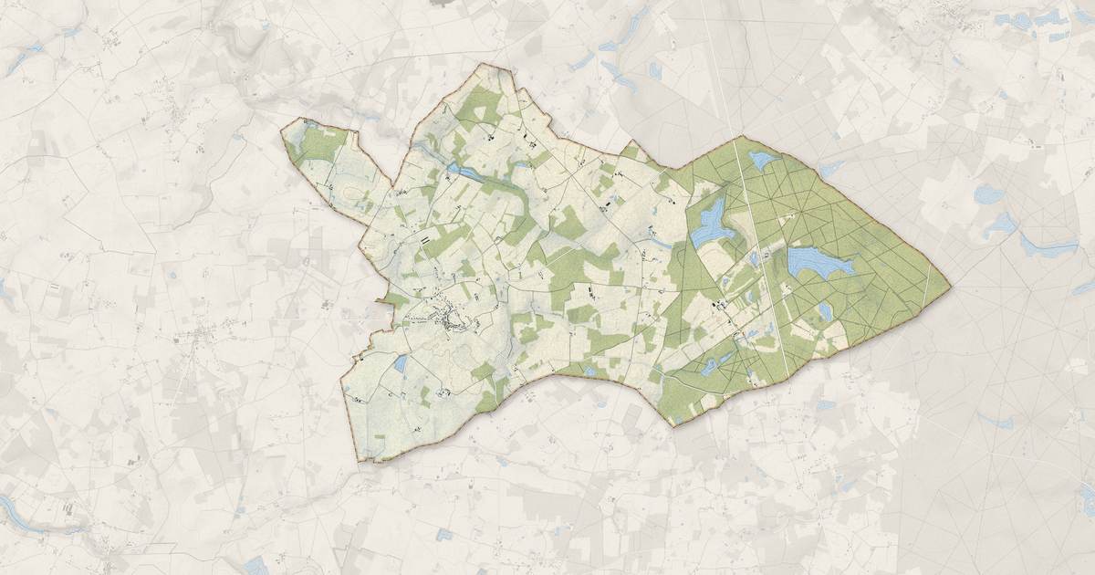Portrait cartographique de Courcelles-de-Touraine : relief, eau, forêts, bâti et voies, calculés à partir des données de l'IGN