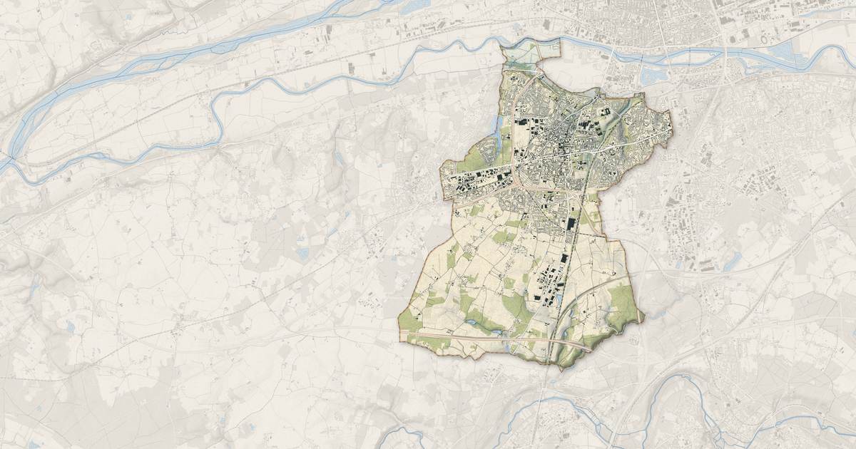 Portrait cartographique de Joué-lès-Tours : relief, eau, forêts, bâti et voies, calculés à partir des données de l'IGN